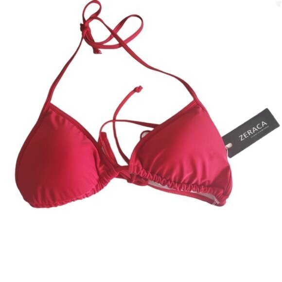 NWT ZERACA Womens Bikini Top Medium Red Triangle Padded Adjustable Straps Halter - Picture 3 of 7